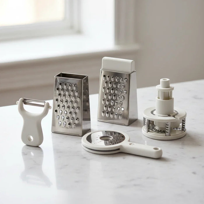 5-in-1 multi-purpose kitchen gadget set on marble surface