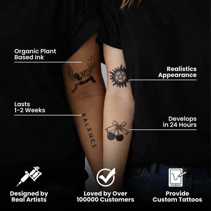 semi-permanent tattoo features realistic organic ink lasts 1-2 weeks